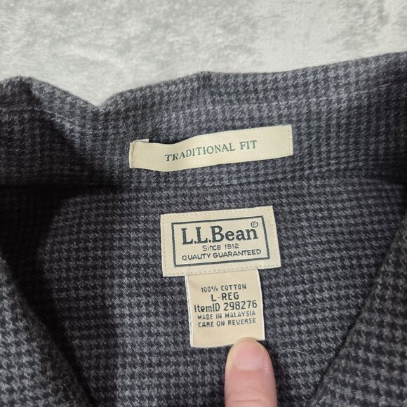 LL Bean Shirt Mens Large Gray Houndstooth Wicked Good Flannel Traditional Fit - Picture 3 of 7